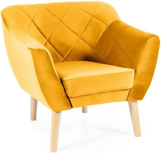 Poltrona Karo 1 Velvet in velluto giallo curry con gambe in legno naturale – 78x75x76 cm
