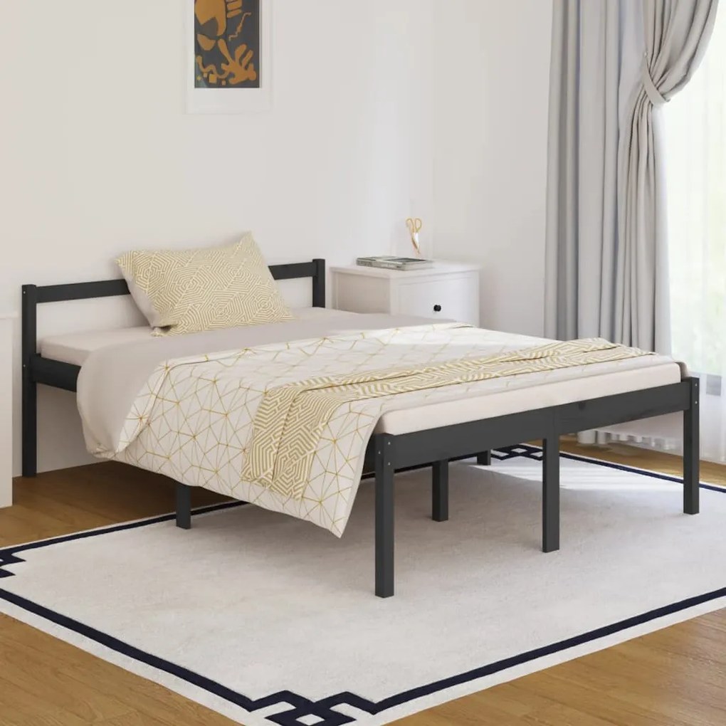 Letto per Anziani Grigio 140x190 cm in Legno Massello di Pino