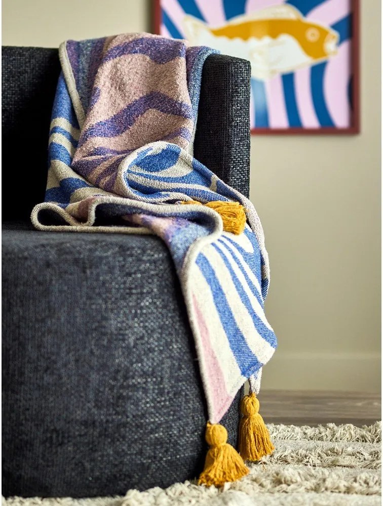 Coperta blu in misto cotone 130x160 cm Arlie – Bloomingville