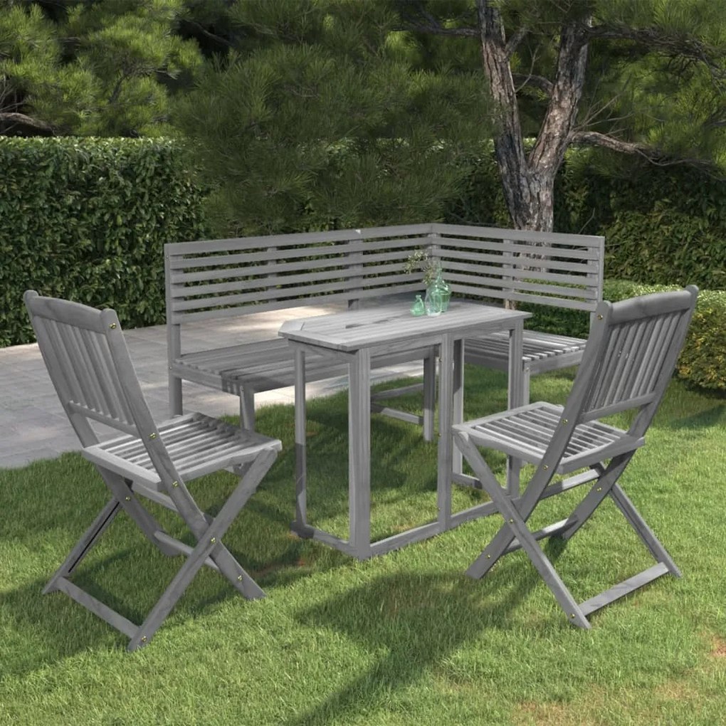 Set Da Bistrot 4 Pz İn Legno Massello Di Acacia Grigio /