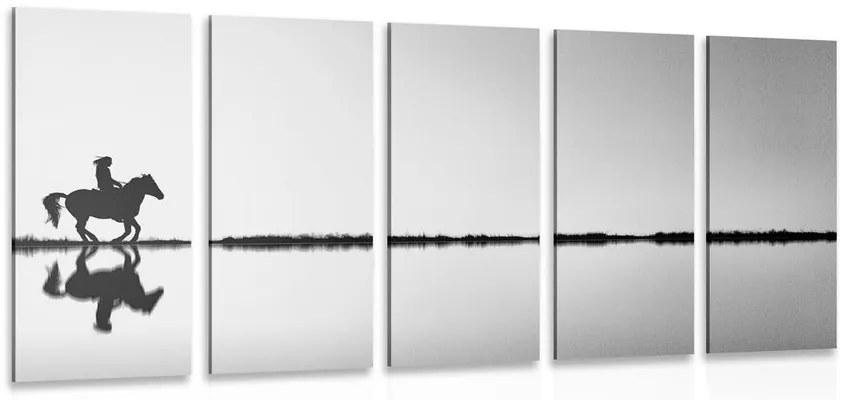 Quadri 5 pezzi – Cavaliere a cavallo in bianco e nero