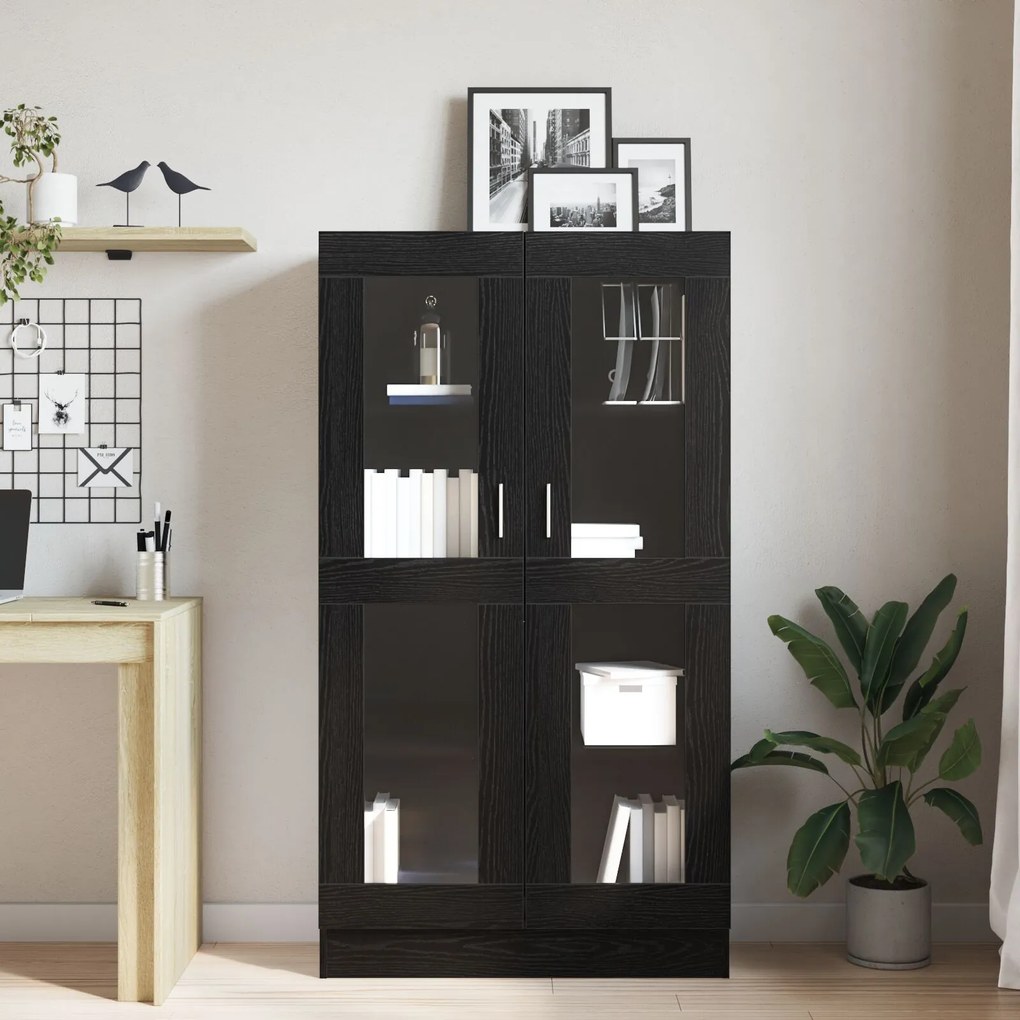 Libreria nera in finitura rovere di 82,5x30,5x150 cm in legno ingegnerizzato