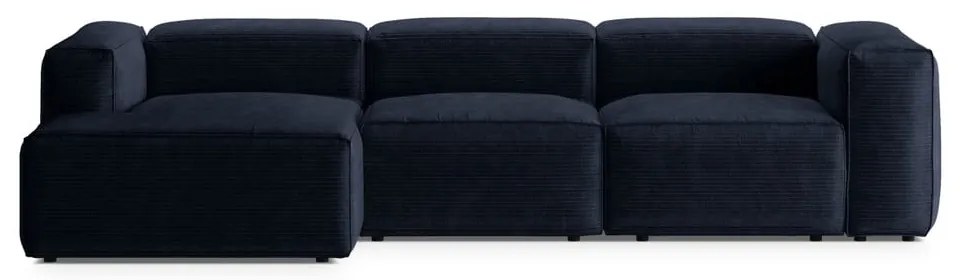 Divano angolare blu scuro (con penisola a sinistra/con chaise lounge) con rivestimento in velluto a coste Bergamo – Cosmopolitan Design