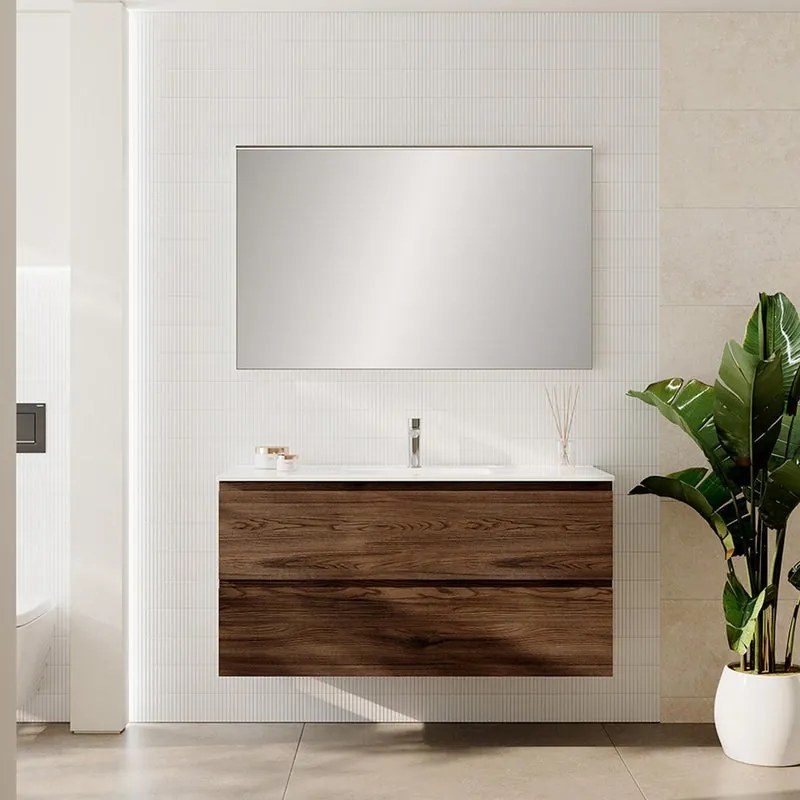 Mobile bagno con lavabo STEP L120 x H60 x P46 cm walnut in mdf 2 cassetti per vasca centrale