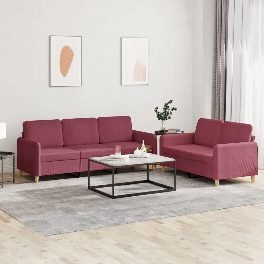 Set Di Divani 2 Pz Con Cuscini Rosso Vino İn Tessuto /