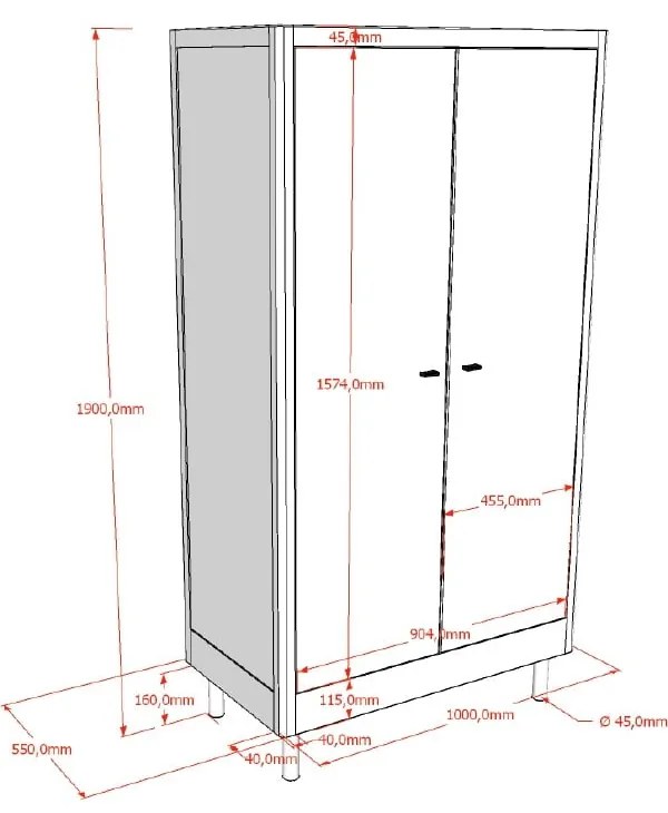 Armadio per bambini di colore naturale in rovere massiccio 100x190x55 cm Forrest – Vipack