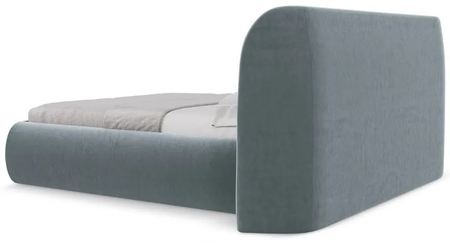 Letto matrimoniale imbottito azzurro con contenitore con griglia 180x200 cm Hauke - Makamii