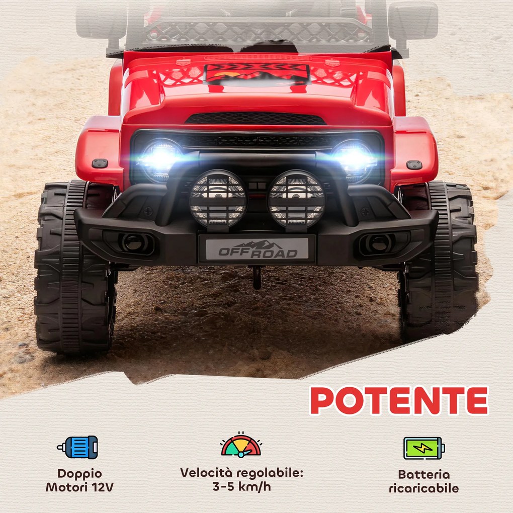 Macchina Fuoristrada per Bambini 99x66x68.5 cm con Fanali Clacson e Telecomando in PP e Metallo Rosso...