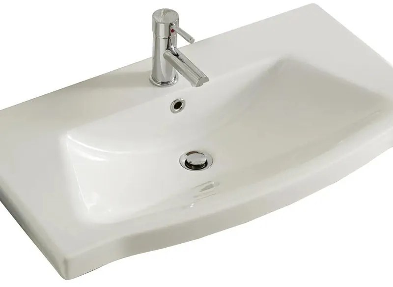Lavabo a incasso rettangolare L 82 x H 6 x P 46 cm in ceramica bianco lucido
