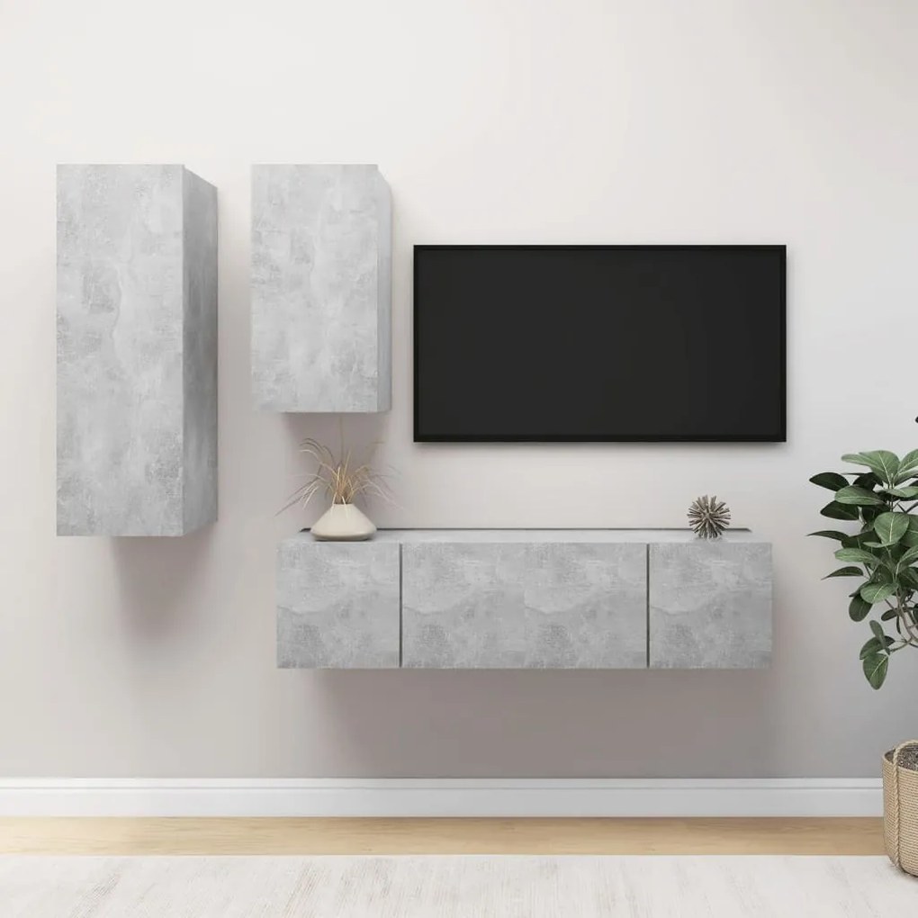 Set porta tv 4 pz grigio cemento in truciolato