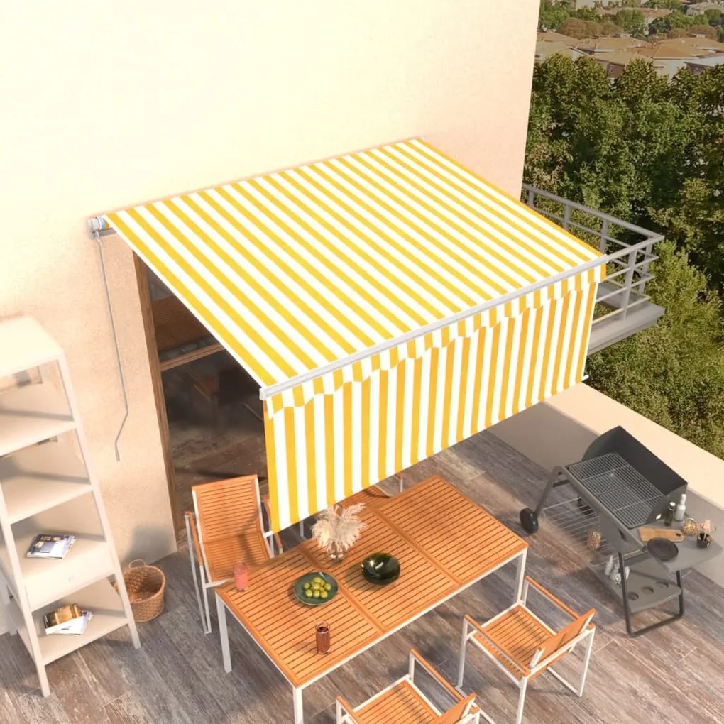 Tenda Da Sole Retrattile Con Parasole 3,5x2,5m Gialla E Bianca /