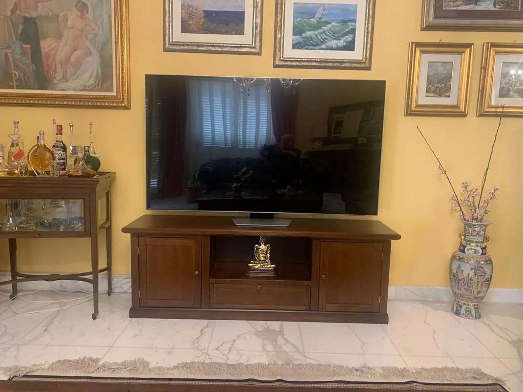 Mobile porta TV arte povera in legno noce lucido 160x45x56 cm