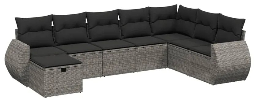 Set divano da giardino 8 pz con cuscini grigio in polyrattan