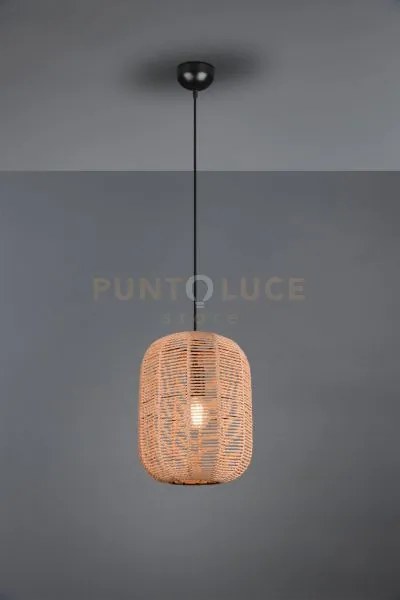 Runa sospensione grande metallo nero e corda d.35cm 1 luce attacco e27