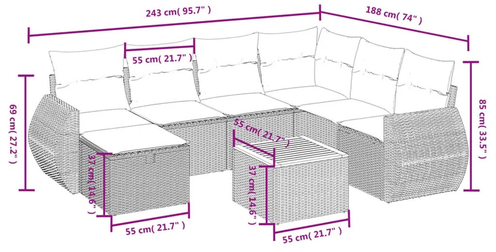 Set Divani da Giardino con Cuscini 8 pz Nero in Polyrattan