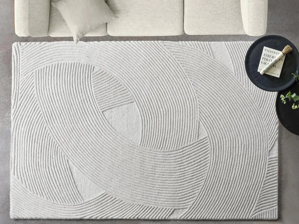 Tappeto con rilievi 160 x 230 cm 100% Lana di artigianato 2200 g/m2 Avorio - BASSAM