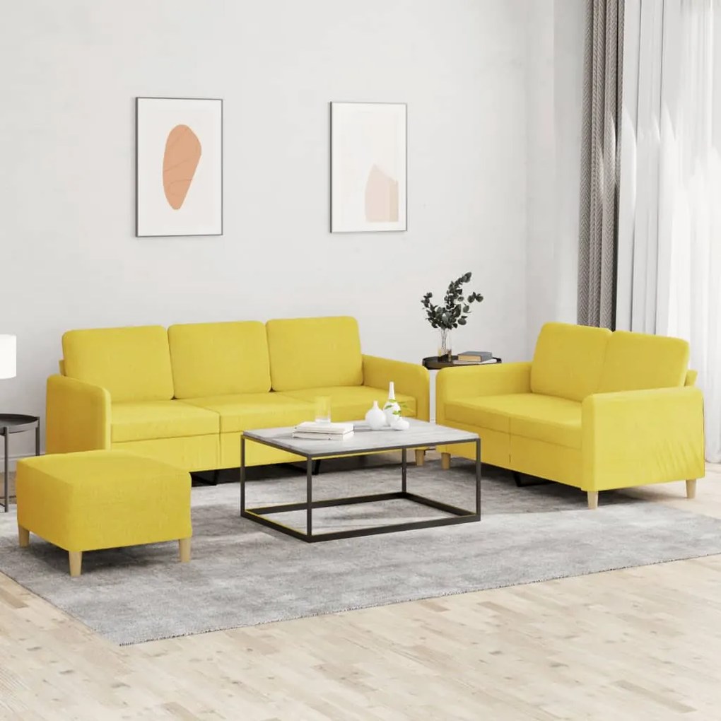 Set Di Divani 3 Pz Con Cuscini Giallo Chiaro İn Tessuto /