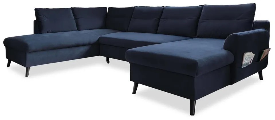Divano letto a U in velluto blu scuro, angolo sinistro Stylish Stan - Miuform
