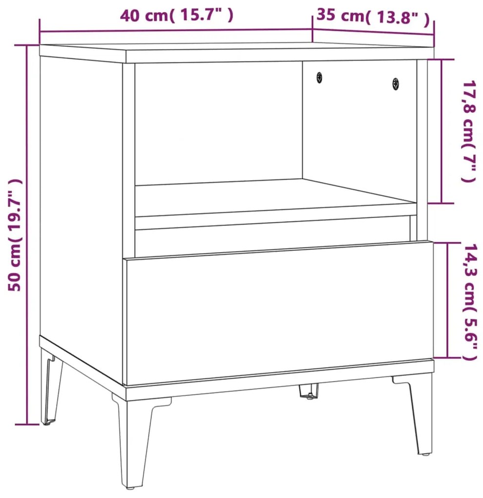 Comodini 2 pz in Bianco 40x35x50 cm