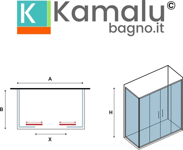 Box doccia 80x160 telaio argento opaco doppio scorrevole | KE-6000A - KAMALU