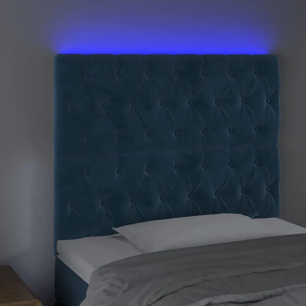 Testiera a led blu scuro 90x7x118/128 cm in velluto