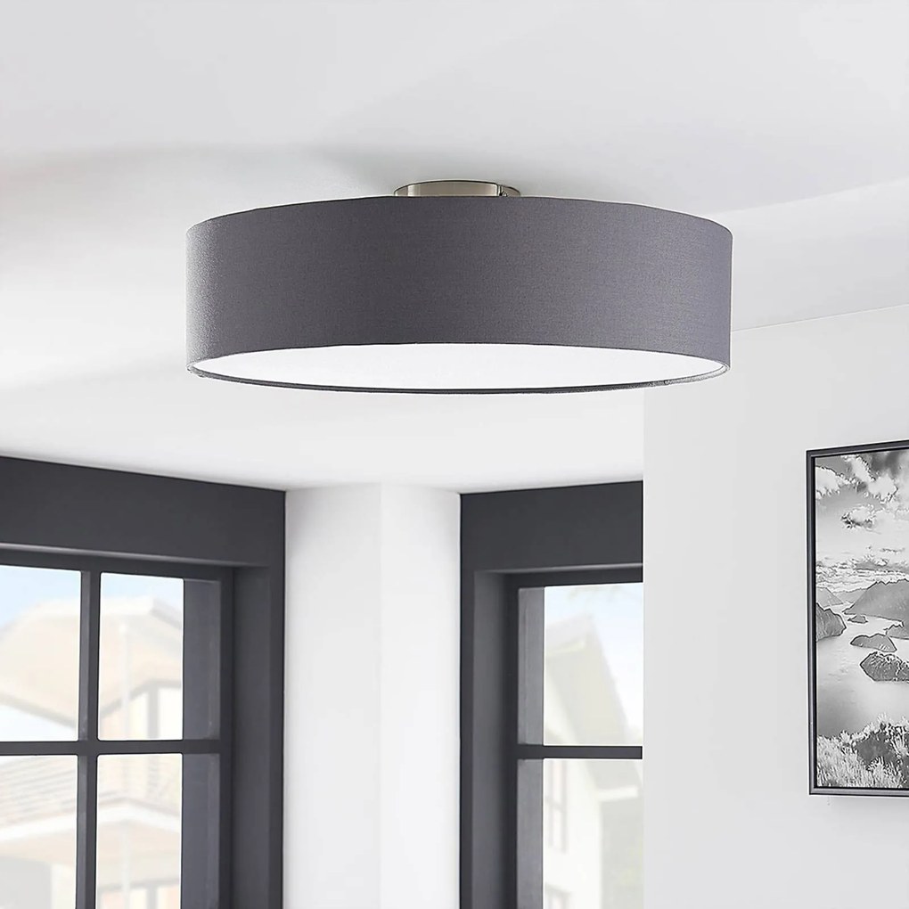 Plafoniera soffitto Sebatin Lindby, dimmerabile, Alluminio / Grigio / Zincato, Camera da letto, Tessuto / Stoffa / Seta, Moderno, Plafoniera