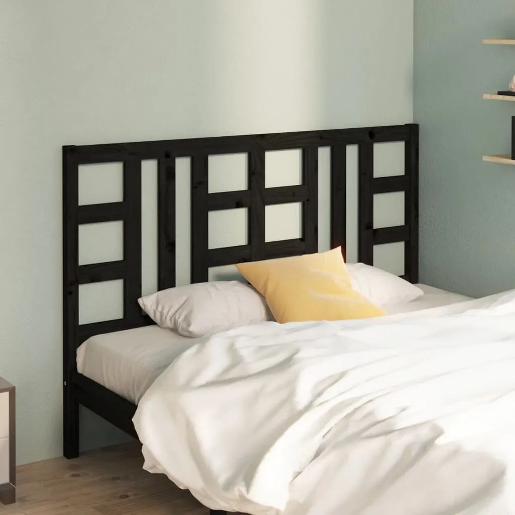 Testiera Per Letto Nera 166x4x100 Cm İn Legno Massello Di Pino /