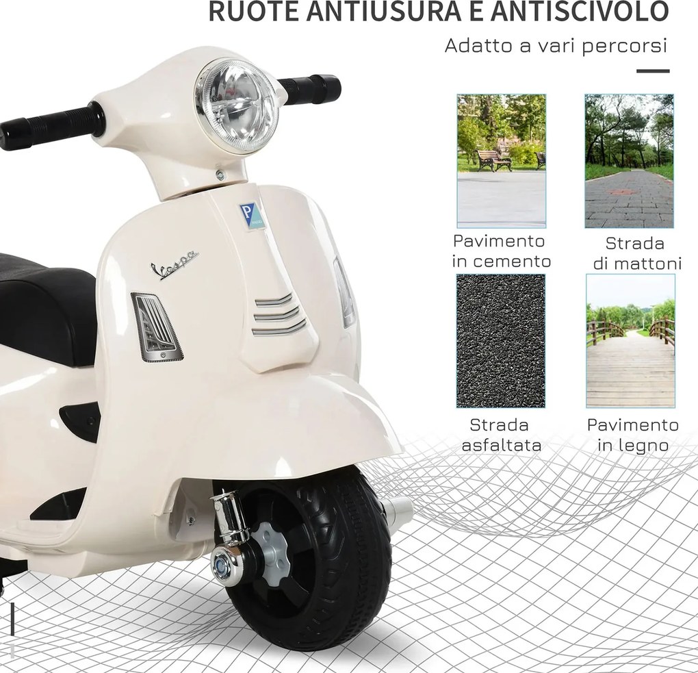 Scooter Elettrico per Bambini Licenza Ufficiale Piaggio Vespa Small 7,2V 2,5Ah Bianco...