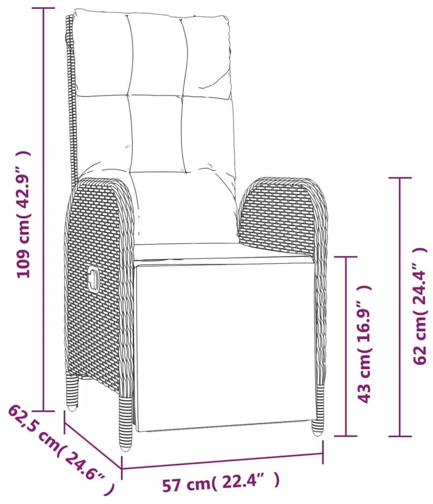 Set da Pranzo da Giardino 3 pz con Cuscini Nero in Polyrattan