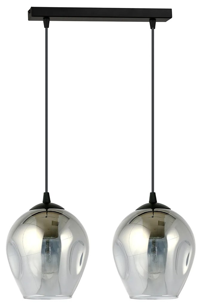 Lampadario 2 Luci Fuxi In Acciaio Nero E Vetri Fumè