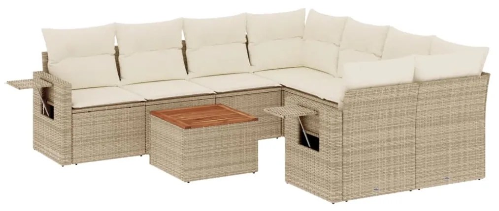Set divano da giardino 9 pz con cuscini beige in polyrattan