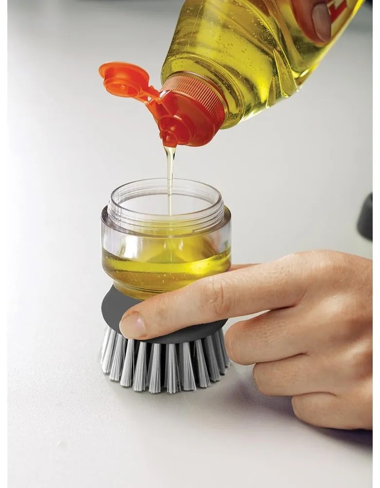 Spazzola grigia con dispenser e supporto Palm Scrub - Joseph Joseph