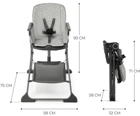 KINDERKRAFT - Sedia da pranzo per bambini FOLDEE grigio