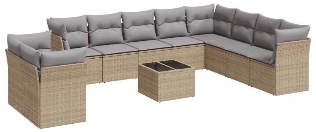 Set divani da giardino 11 pz con cuscini beige in polyrattan