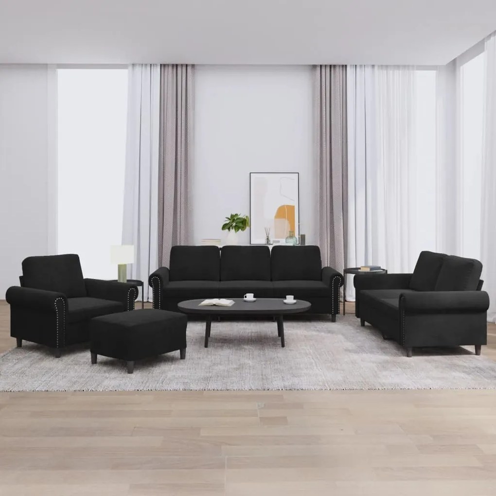 Set Di Divani 4 Pz Con Cuscini Nero İn Velluto /