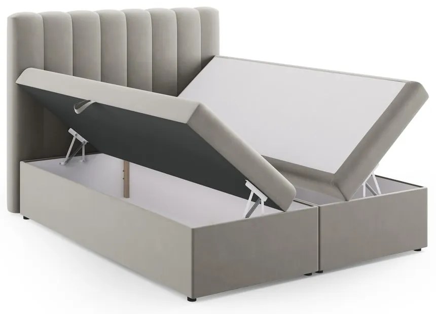 Letto boxspring grigio con contenitore 160x200 cm Gina - Milo Casa