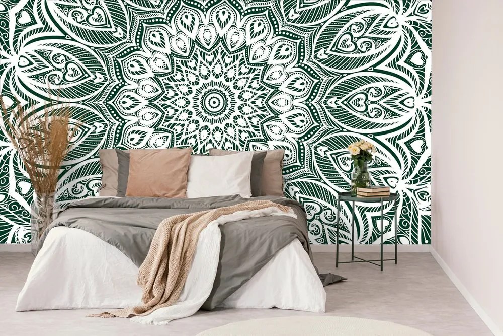 Carta da parati – Mandala dell'armonia su sfondo verde