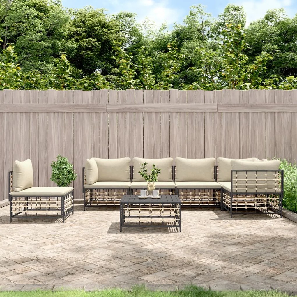 Set divani da giardino 7 pz con cuscini antracite in polyrattan