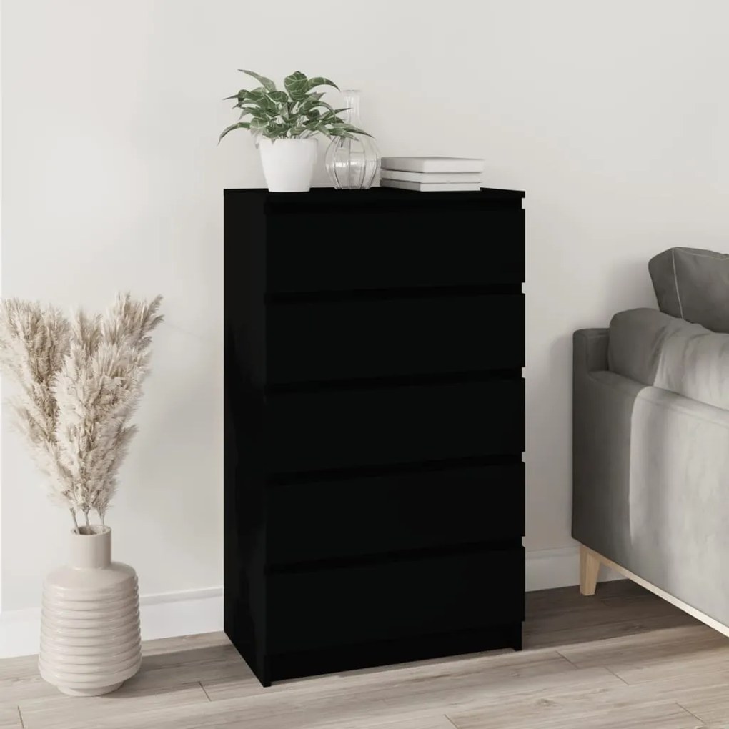 Cassettiera Nera 60x36x103 Cm İn Legno Multistrato /