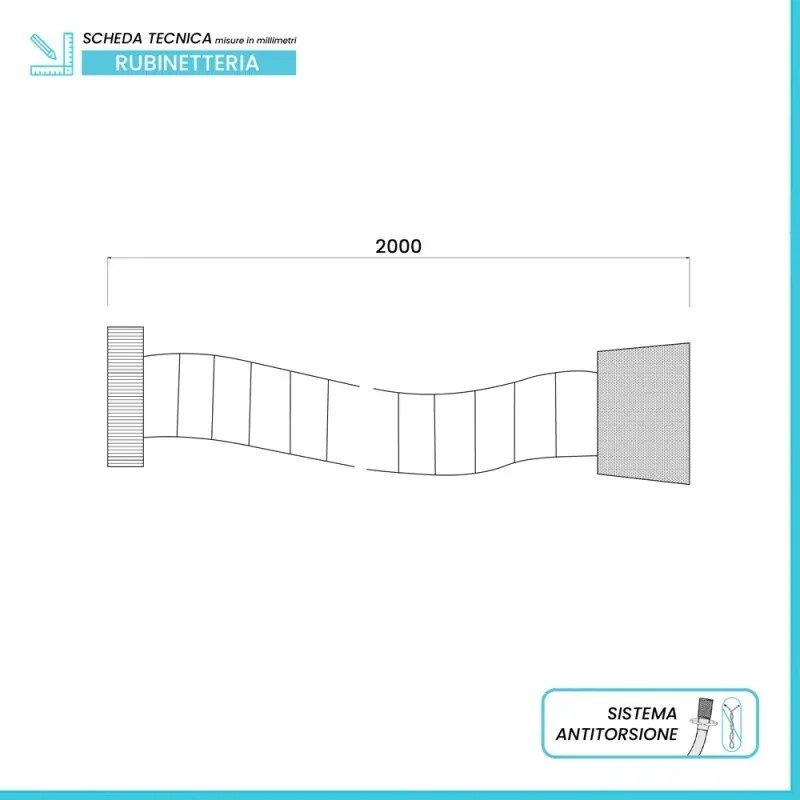 Flessibile Doccia 200 cm Pvc Grigio 3 strati Antitorsione