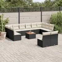 Set Divani da Giardino 13pz con Cuscini Nero in Polyrattan 3256224