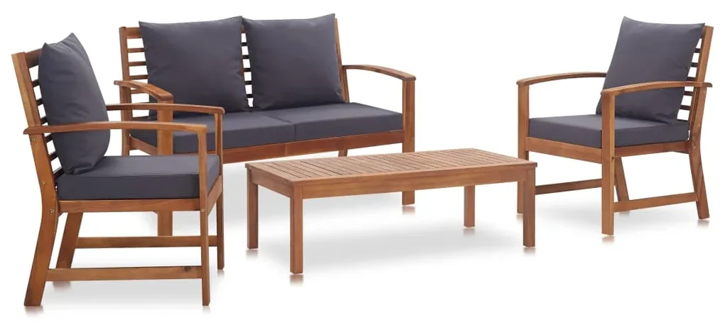 Set divani da giardino 4 pz con cuscini in massello di acacia