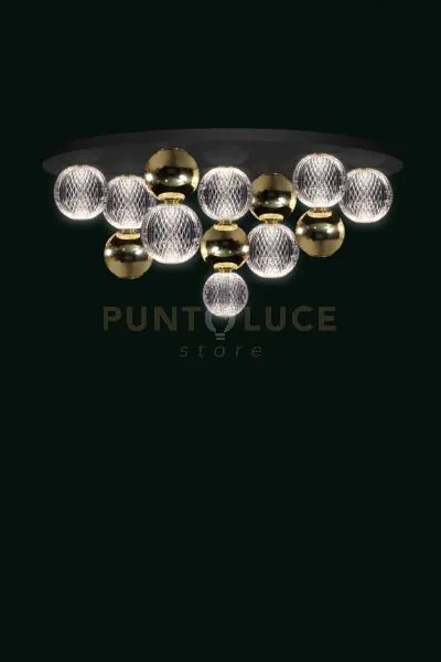 Brillante plafoniera nero opaco con sfere oro lucido, led 40w, lume...