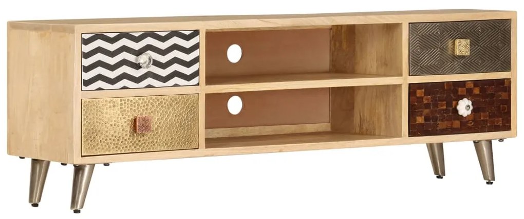 Mobile Porta Tv 120x30x40 Cm İn Legno Massello Di Mango /