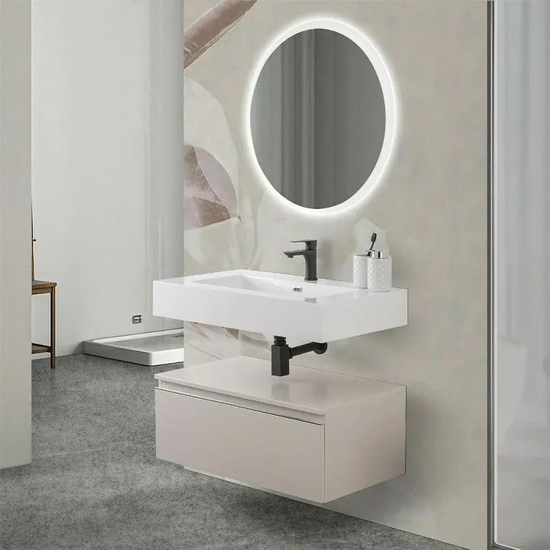 Lavabo sospeso in resina 80 cm bianco lucido Lodi