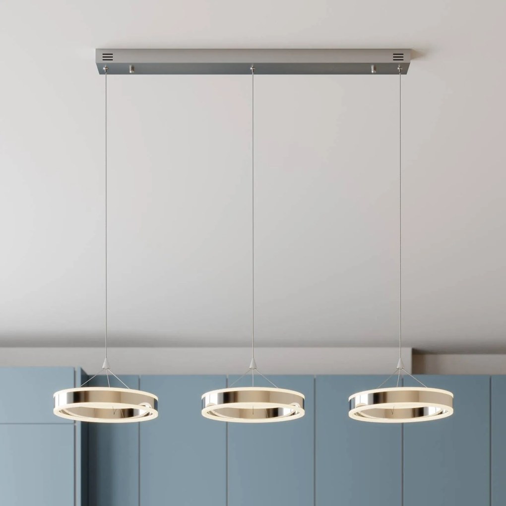 Lucande Lampada LED a sospensione Lyani, 115 cm, 3 luci, cromo, dimmerabile Lyani Lucande,, Cromo / Argento, Soggiorno / Sala da pranzo, Metallo, Moderno