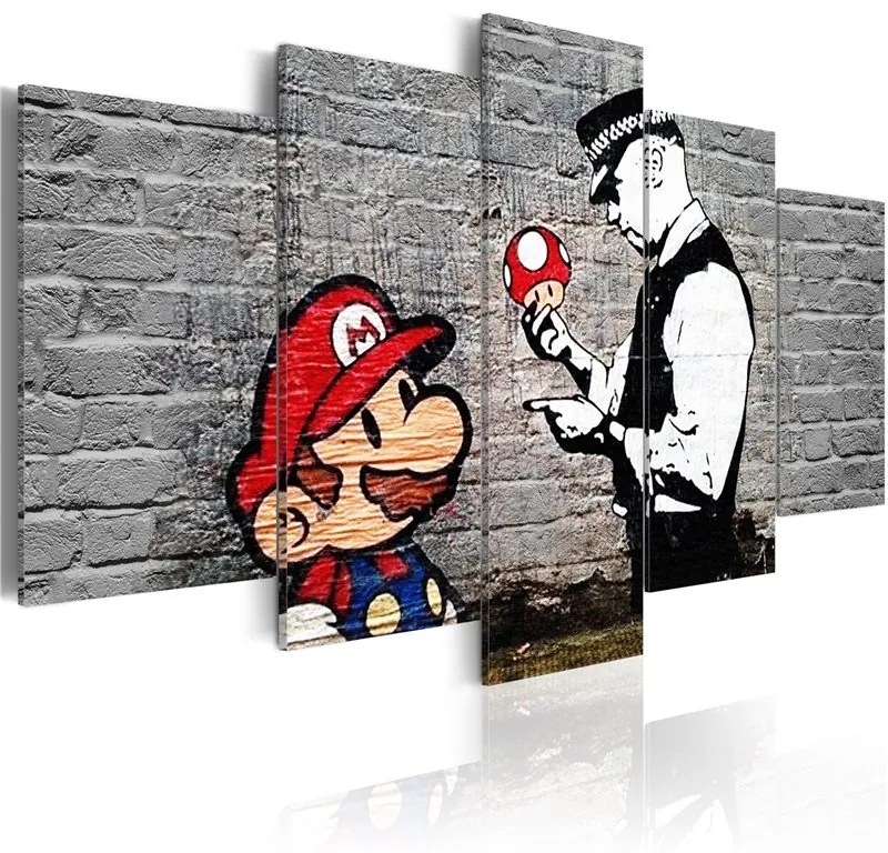 Quadro Super Mario Mushroom Cop (Banksy)  Colore Grigio, Dimensioni e Misure 100x50