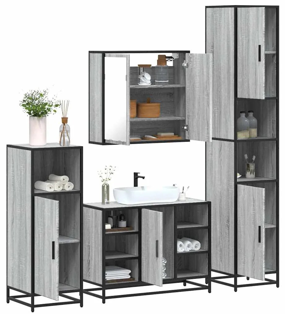 Set Mobili Da Bagno 4 Pz Grigio Sonoma İn Legno Multistrato /