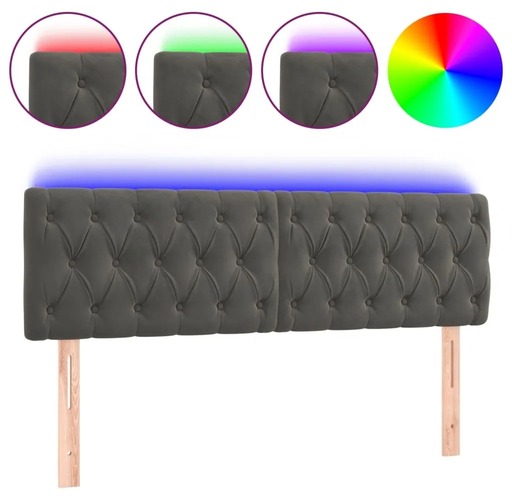 Testiera a led grigio scuro 144x7x78/88 cm in velluto
