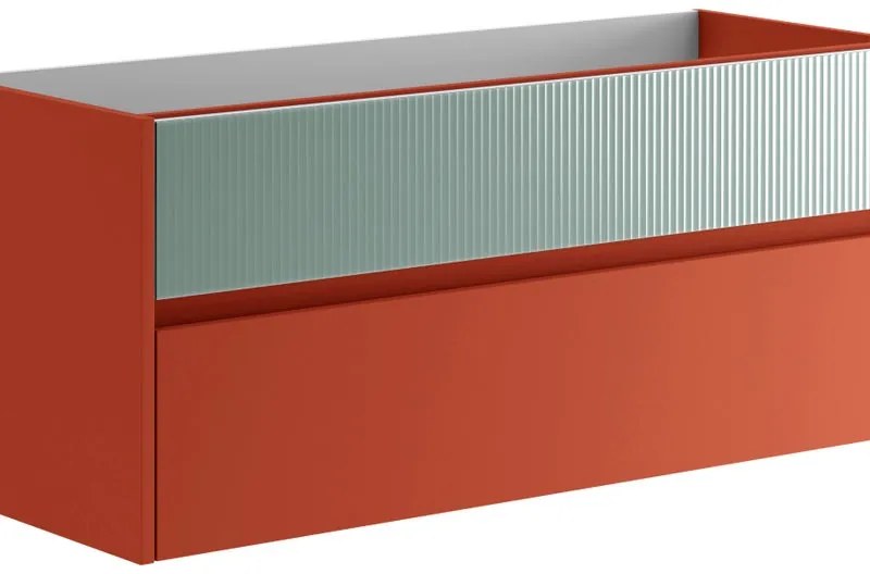 Mobile da bagno sospeso sotto lavabo L 119.5 x H 50 x P 45.5 cm rosso laccato opaco, 2 cassetti Niwa